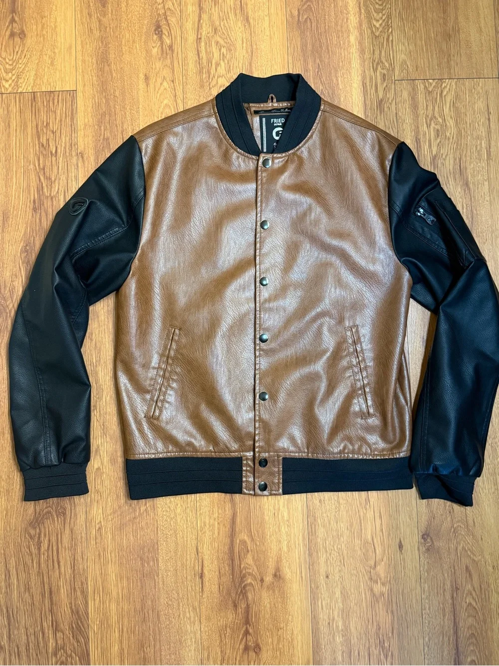 Men's Two-Tone Bomber Jacket — Brown Body with Black Sleeves